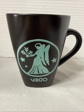 Fisher Virgo Tall Horoscope Zodiac Ceramic Mug Etched Symbol Square Bottom Black